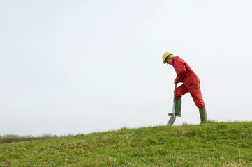 Female surveying countryside
