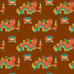 Aztec cacao seamless pattern for chocolate package design. Vector illustration.
