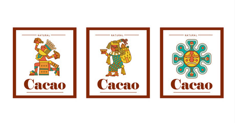 Fototapeta premium Aztec cacao pattern for chocolate package design. Vector illustration.