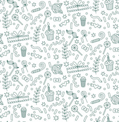 Party birthday doodle icons seamless vector pattern