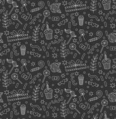 Party birthday doodle icons seamless vector pattern