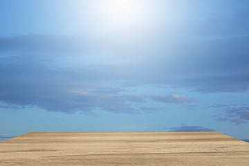 Empty perspective room with sparkling blue sky lighting.Template mock up for display of your...