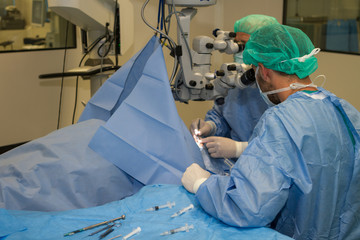 Zagreb, Croatia - June 12, 2017: Eye surgery in the hospital, eye and diopter correction. In the...