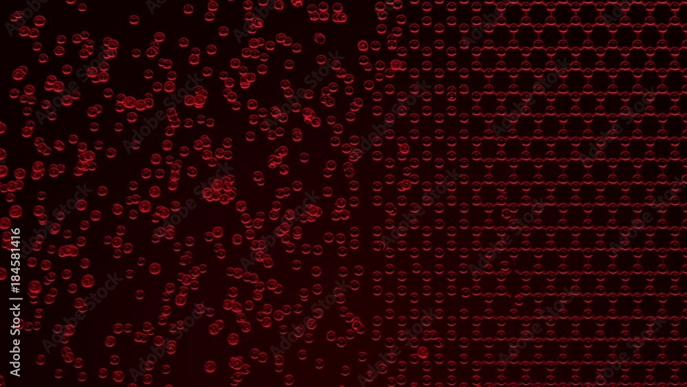 Poster red molecular structure, seamless loop. 3d rendering
