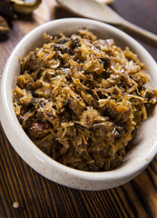 Cabbage stew with meat, mushrooms and dried plums - traditional polish dish