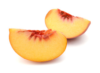 Ripe peach fruit slice isolated on white background cutout