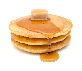 Stack of pancakes isolated on white background