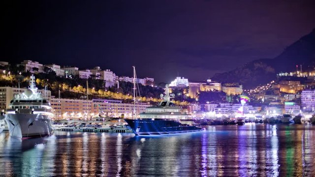 Monaco city town Monte Carlo night time-lapse port yahts
