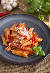 Penne pasta with chili sauce arrabiata