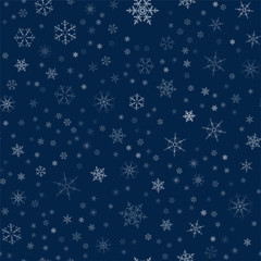 Christmas seamless pattern from snowflakes. New year festive texture for design postcards, invitations, greetings, and clothing.