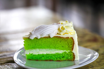 chiffon panda fresh coconut butter cake on wooden table