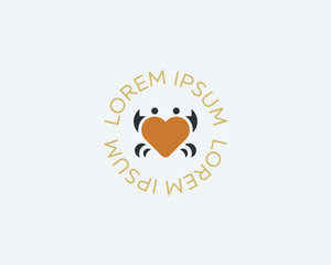Crab heart idea vector logotype. Seafood love creative icon logo symbol.