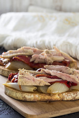 Toast with pepper tuna and onion
