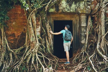 Traveler in the ancient temple