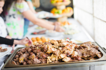 Catering buffet table with a delicious food