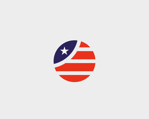 Round American flag star stripes logo design. US national symbol vector logotype.