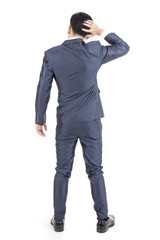 Asian Businessman standing on White Background with Problem. People Business Concept, isolated on...