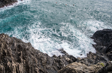 Sea waves crashing on the rock.