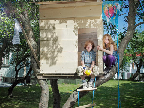 Children Playing In Treehouse