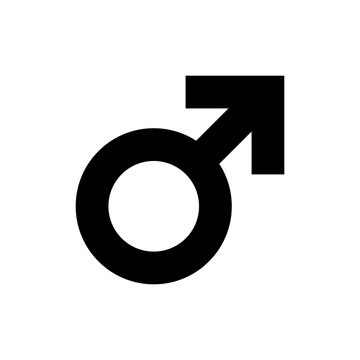 Male sex symbol icon. Black, minimalist icon isolated on white background. Gender symbol simple silhouette. Web site page and mobile app design vector element.