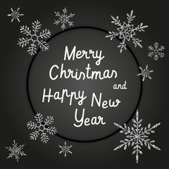 Merry Christmas and Happy New Year greeting card. Stylish black vector design