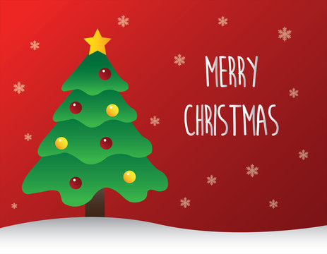 Vector of Decorated Christmas Tree with Merry Christmas Text