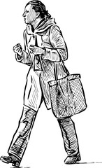 Casual city woman in a hurry