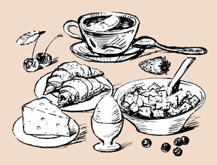 Sketch of food for breakfast