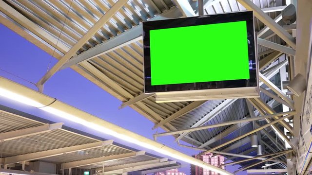 Motion of the display green screen tv at platform in Burnaby BC Canada with 4k resolution.