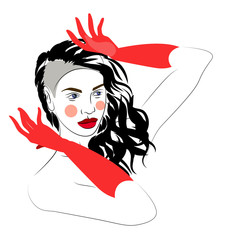 illustration of girl with beautiful hairstyle, logo,portrait