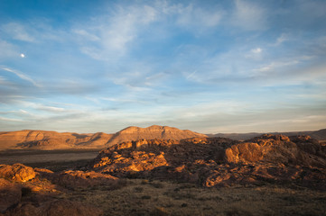 Sunset landscape view at Hueco Tanks State Park in El Paso, Texas. 