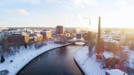 Tuinposter Aerial panoramic view of Tampere city center at winter, Finland © raland