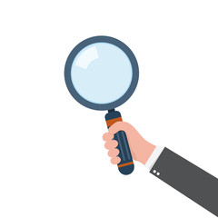 Magnifying glass in the hand. Vector illustration.