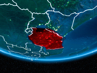 Tanzania on planet Earth from space at night