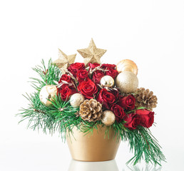 Decorative Christmas arrangement with red roses