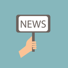 news illustration on focus TV and live with camera frame & record vector. Human hand & modern mic. Journalism on flat design & gray background concept & creative Microphone and one journalist cartoon