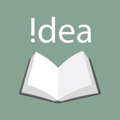 Open book with shining bulb flying out. Flat icon isolated on powder blue background. Flat icon. Vector illustration. Idea logo. Inspiration pictogram. Power of knowledge sign.