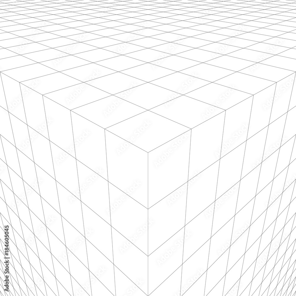 Poster abstract background with three-dimensional cube. line of perspective.
