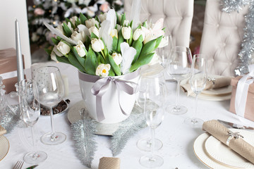 Table served for Christmas dinner