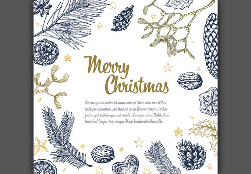 Christmas Card with Hand-Drawn Nature Illustrations 1