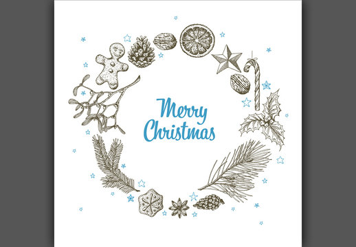 Christmas Card with Hand-Drawn Nature Illustrations 3