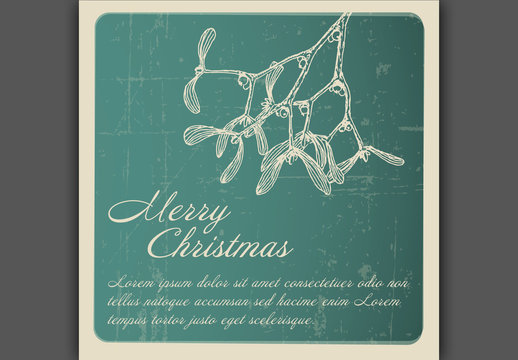 Christmas Card with Mistletoe Illustration and Teal Background