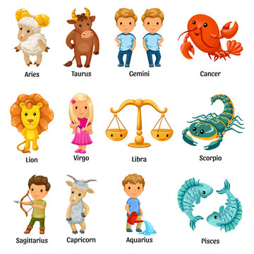 Set with cartoon zodiac signs.