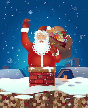 christmas santa claus cartoon waving  her hand cartoon character isolated on white vector Illustration