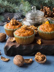 Home made Carrot spiced muffins with walnuts. Winter holiday treat