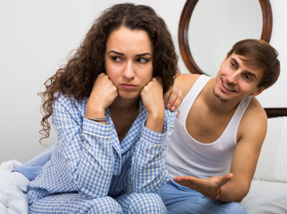 Brunette girl cannot accept appology from husband