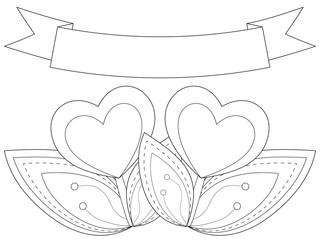 Black and white heart plants under ribbon with place for text.