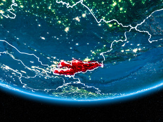 Kyrgyzstan on planet Earth from space at night