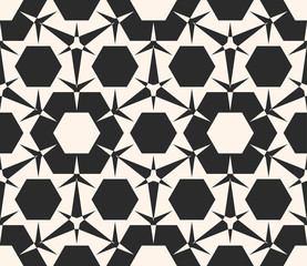 Vector geometric ornament seamless pattern with triangular shapes, hexagons