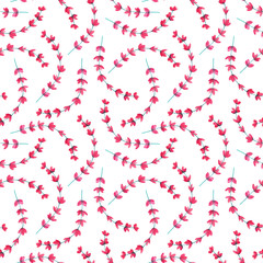 Watercolor floral seamless pattern. Pink meadow flowers on white background